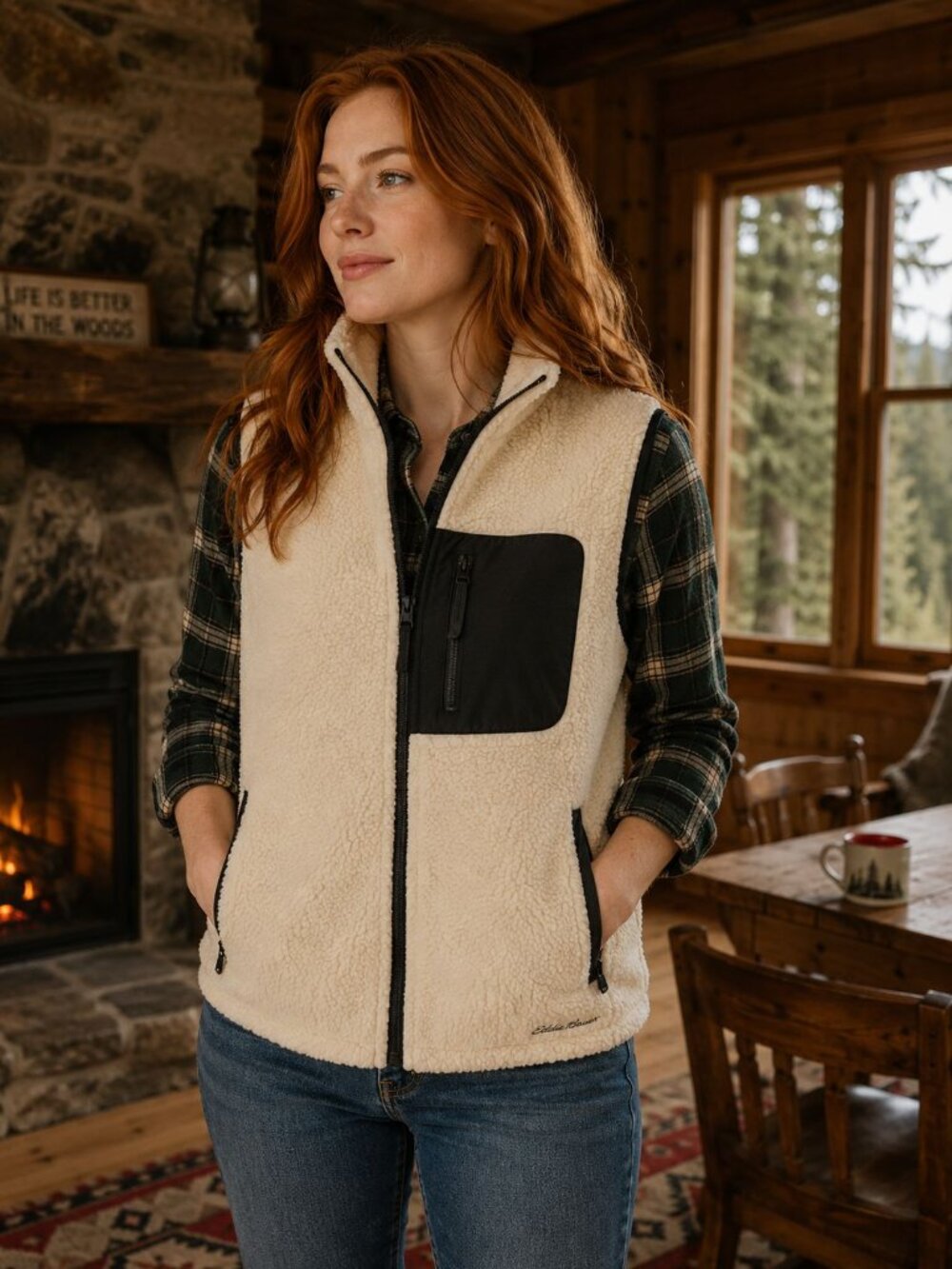 Eddie Bauer Chilali Faux Shearling Vest Women M Cream Gorpcore Cabin Core